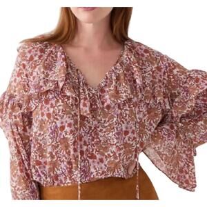 J. Crew Floral Boho Hippie Prairie Cottagecore Ruffle Blouse Women's Size Small